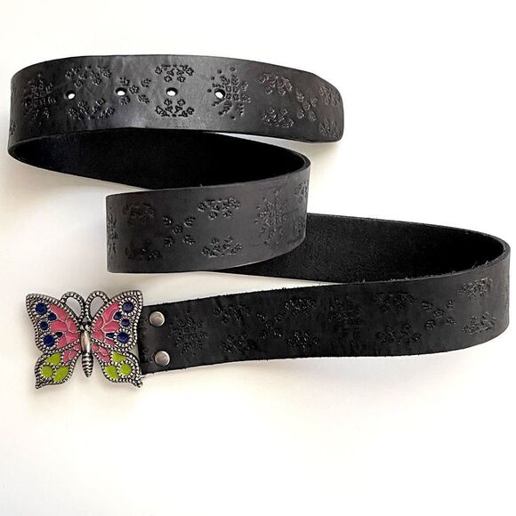 Fossil Boho Leather Belt Butterfly Buckle Size L - Picture 1 of 5
